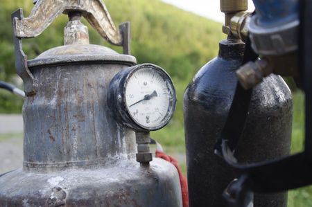 Gas tank with a monometer. The device for pressure measurement.の写真素材