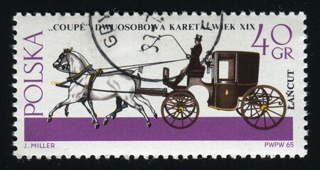 POLAND -CIRCA 1965: Horse-drawn carriages, Lancut Museum: coupe, circa 1965.の写真素材