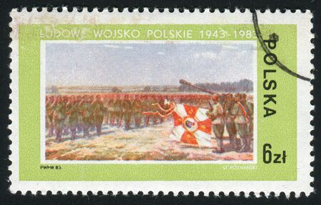 POLAND - CIRCA 1983: Flag of the Polish national army, circa 1983.の写真素材