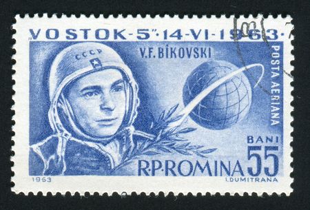 ROMANIA - CIRCA 1963: Bykovsky was a Soviet cosmonaut who flew three manned space mission space flights: Vostok 5, Soyuz 22, and Soyuz 31, circa 1963.のeditorial素材