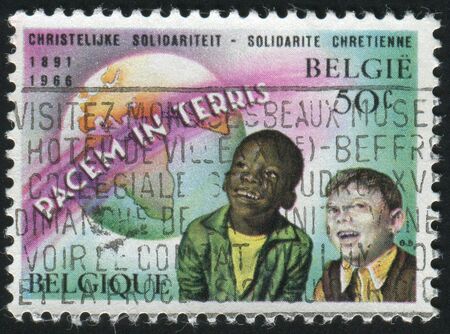 BELGIUM - CIRCA 1965: Two cheerful children, circa 1965.のeditorial素材
