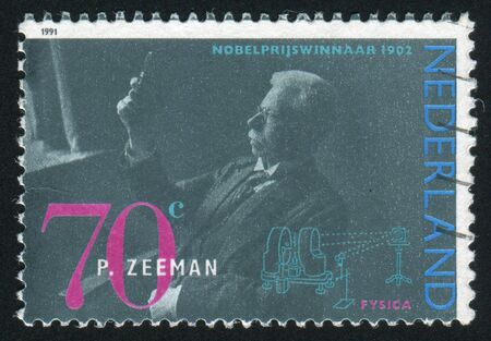 NETHERLANDS - CIRCA 1991: Pieter Zeeman was a Dutch physicist who shared the 1902 Nobel Prize in Physics with Hendrik Lorentz for his discovery of the Zeeman effect, circa 1991.のeditorial素材