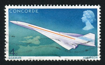 GREAT BRITAIN - CIRCA 1969: Concorde over Great Britain and France, circa 1969.のeditorial素材