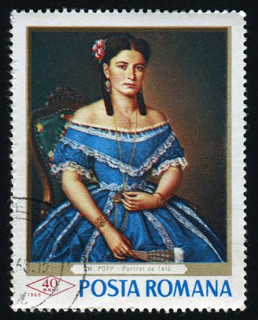 ROMANIA - CIRCA 1968: Portrait of a Lady, by Misu Popp, circa 1968.のeditorial素材