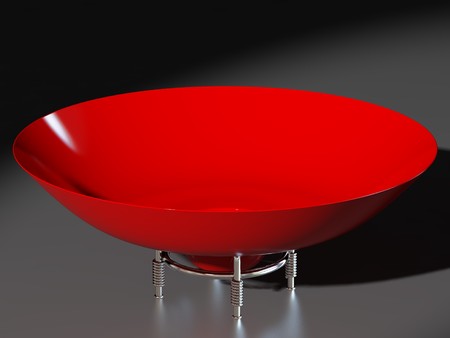 Red porcelain bowl side view isolated. 3D rendered illustration.の写真素材