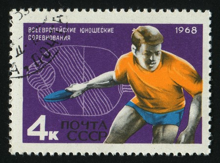 RUSSIA - CIRCA 1968: stamp printed by Russia, shows tennis, circa 1968.のeditorial素材