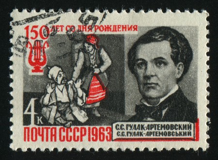 RUSSIA - CIRCA 1963: stamp printed by Russia, shows Gulak-Artemovsky and Scene from Cossacks on the Danube, circa 1963.のeditorial素材