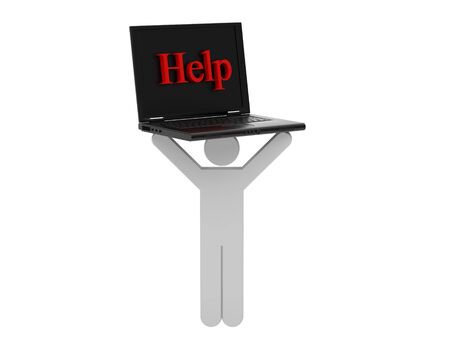 The person need the help for the computer. Symbol 3d.の写真素材