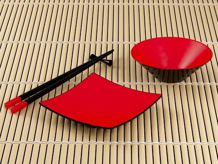 Two chopsticks and a plate. High resolution image. 3d render.の写真素材