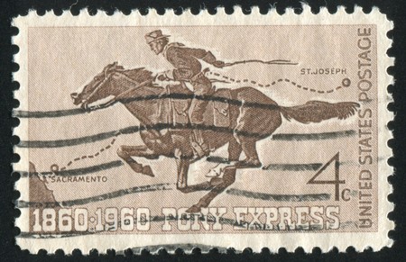 UNITED STATES - CIRCA 1960: stamp printed by United states, shows ony Express Rider, circa 1960の写真素材