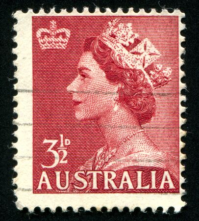 AUSTRALIA - CIRCA 1953: stamp printed by Australia, shows Queen Elizabeth II, circa 1953のeditorial素材