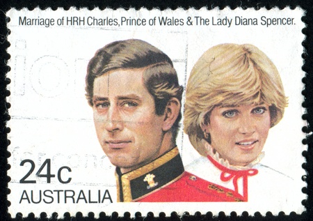 AUSTRALIA - CIRCA 1981: stamp printed by Australia, shows Prince Charles and Lady Diana, circa 1981のeditorial素材