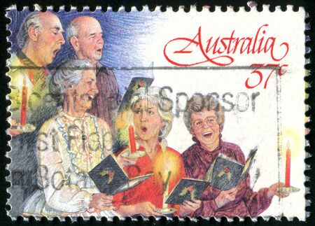 AUSTRALIA - CIRCA 1987: stamp printed by Australia, shows Christmas, three women, two men, circa 1987のeditorial素材