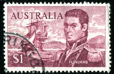 AUSTRALIA - CIRCA 1965: stamp printed by Australia, shows Matthew Flinders and three-master Investigator, circa 1965のeditorial素材