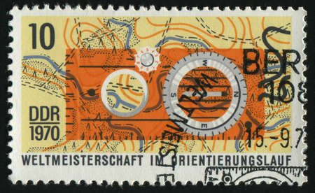 GERMANY- CIRCA 1970: stamp printed by Germany, shows Competition Map and compass, circa 1970.