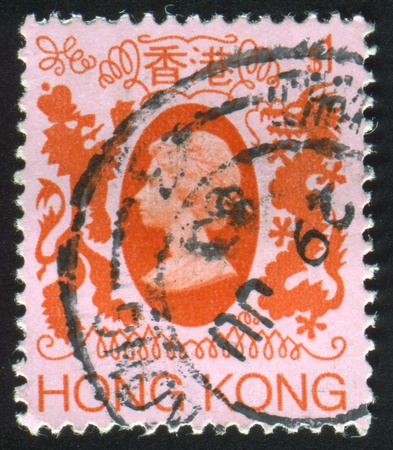 HONG KONG - CIRCA 1982: stamp printed by Hong Kong, shows Queen Elizabeth II, circa 1982のeditorial素材