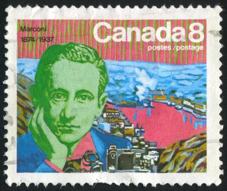 CANADA - CIRCA 1974: stamp printed by Canada, shows Guglielmo Marconi, circa 1974のeditorial素材