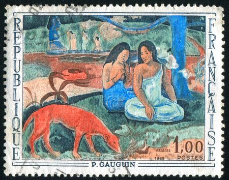 FRANCE - CIRCA 1968: stamp printed by France, shows Arearea (Merriment) by Paul Gauguin, circa 1968の写真素材