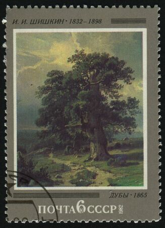 RUSSIA - CIRCA 1982: stamp printed by Russia, shows  oak, by Shishkin, circa 1982.の写真素材