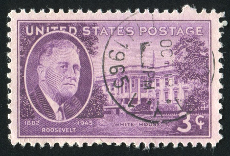 UNITED STATES - CIRCA 1945: stamp printed by United states, shows Franklin D. Roosevelt and White...
