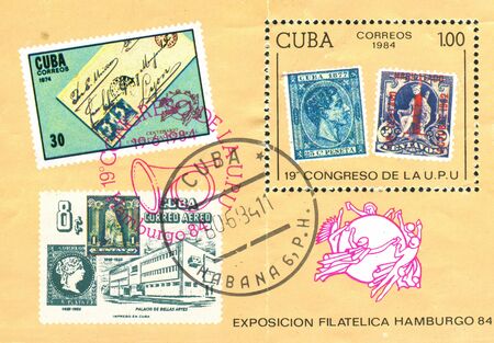 CUBA - CIRCA 1984: stamp printed by Cuba, shows postage stamp, circa 1984のeditorial素材