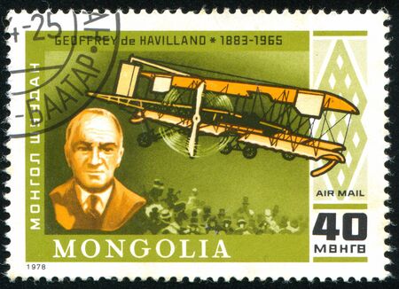 MONGOLIA - CIRCA 1978: stamp printed by Mongolia, shows Geoffrey de Havilland, circa 1978.のeditorial素材