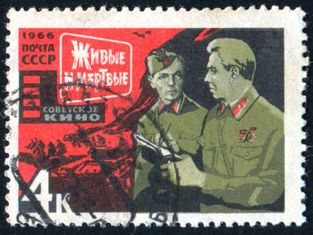 RUSSIA - CIRCA 1966: stamp printed by Russia, shows Film Scene: 4k, Two soldiers from ï¿½The Quick and the Dead.ï¿½, circa 1966.のeditorial素材
