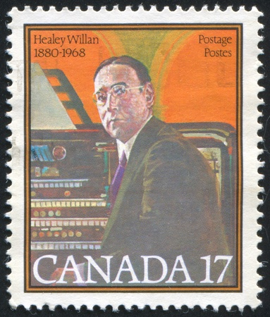 CANADA - CIRCA 1980: stamp printed by Canada, shows Healey Willan (1880-1968), organist, composer, circa 1980のeditorial素材