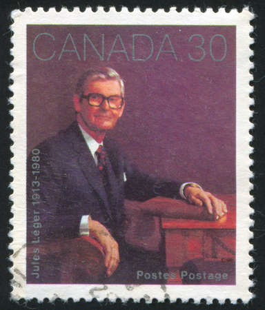 CANADA - CIRCA 1982: stamp printed by Canada, shows Jules Leger, circa 1982のeditorial素材