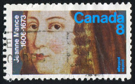 CANADA - CIRCA 1973: stamp printed by Canada, shows Jeanne Mance, circa 1973のeditorial素材