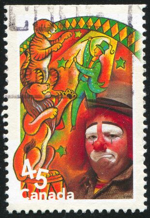 CANADA - CIRCA 1998: stamp printed by Canada, shows circus clown, circa 1998のeditorial素材