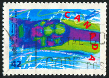 CANADA - CIRCA 1992: stamp printed by Canada, shows Bobsledding, circa 1992の写真素材