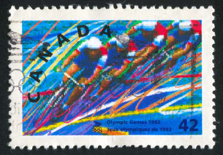 CANADA - CIRCA 1992: stamp printed by Canada, shows bicycle, circa 1992のeditorial素材