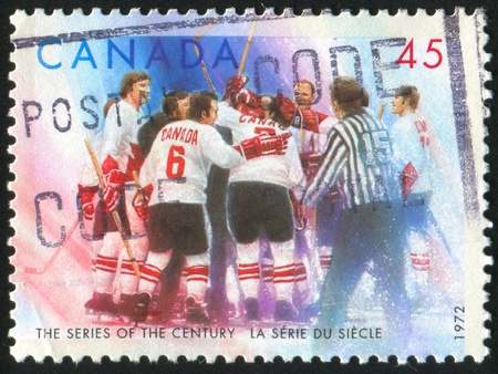 CANADA - CIRCA 1972: stamp printed by Canada, shows Hockey, circa 1972のeditorial素材