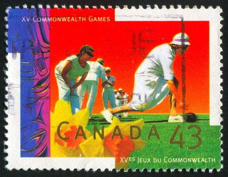 CANADA - CIRCA 1994: stamp printed by Canada, shows XV Commonwealth Games, Victoria, Lawn bowls, circa 1994のeditorial素材