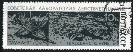 RUSSIA - CIRCA 1966: stamp printed by Russia, shows Luna 9 and television program of moon pictures,...