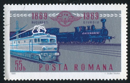 ROMANIA - CIRCA 1969: stamp printed by Romania, show locomotive, circa 1969.の写真素材