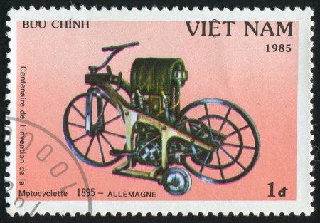 VIET NAM - CIRCA 1985: stamp printed by Viet Nam, shows motorcycle, circa 1985の写真素材