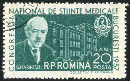 ROMANIA - CIRCA 1957: stamp printed by Romania, show George Marinescu, circa 1957.のeditorial素材