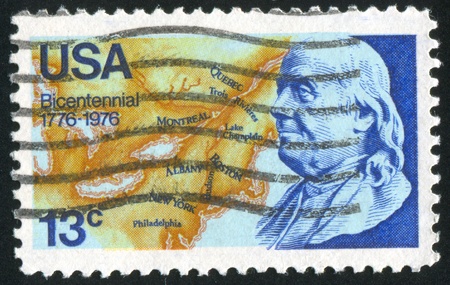 UNITED STATES - CIRCA 1976: stamp printed by United states, shows Benjamin Franklin, circa 1976のeditorial素材