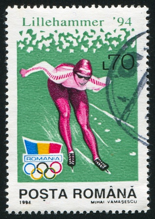 ROMANIA - CIRCA 1994: stamp printed by Romania, show ice-skating, circa 1994.のeditorial素材