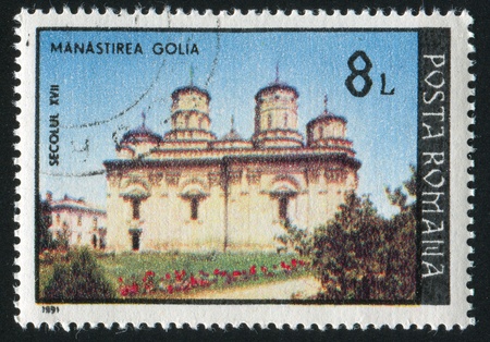 ROMANIA - CIRCA 1991: stamp printed by Romania, show monastery, Golia, circa 1991.の写真素材