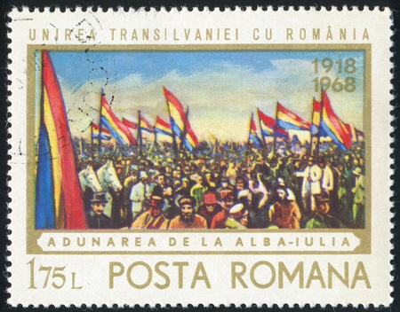 ROMANIA - CIRCA 1968: stamp printed by Romania, shows Assembly of Alba Iulia, circa 1968の写真素材