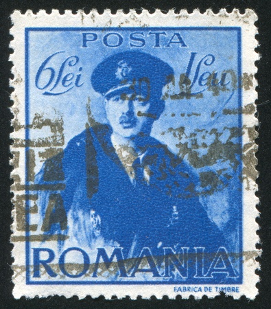 ROMANIA - CIRCA 1940: stamp printed by Romania, shows King Carol II, circa 1940のeditorial素材