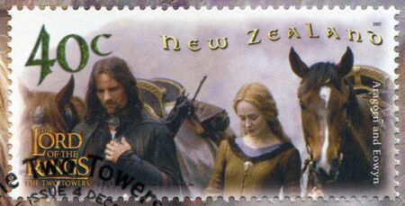 NEW ZEALAND - CIRCA 2002: stamp printed by New Zealand, shows Scenes from The Lord of the Rings, circa 2002のeditorial素材