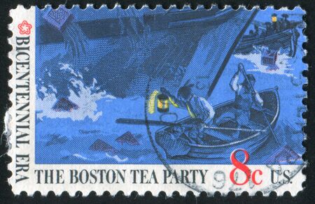 UNITED STATES OF AMERICA-CIRCA 1973: stamp printed by United States of America, shows Boston tea partyの写真素材