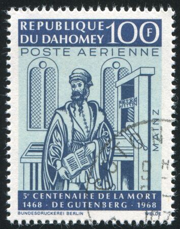 DAHOMEY - CIRCA 1968: stamp printed by Dahomey, shows  Gutenberg Monument, Strasbourg Cathedral, circa 1968.の写真素材