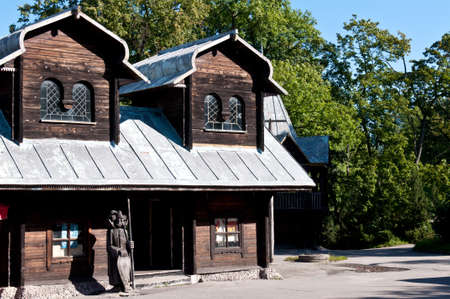 Kaliningrad region. Russia. Ancient wooden house in the forest.のeditorial素材