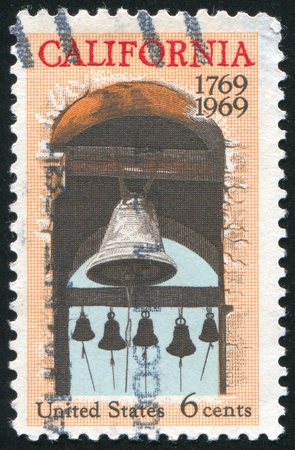UNITED STATES - CIRCA 1969: stamp printed by United States of America, shows Carmel mission belfry, circa 1969の写真素材