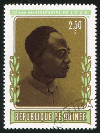 GUINEA - CIRCA 1973:   stamp printed by Guinea,  shows Kwame Nkrumah, circa 1973.のeditorial素材
